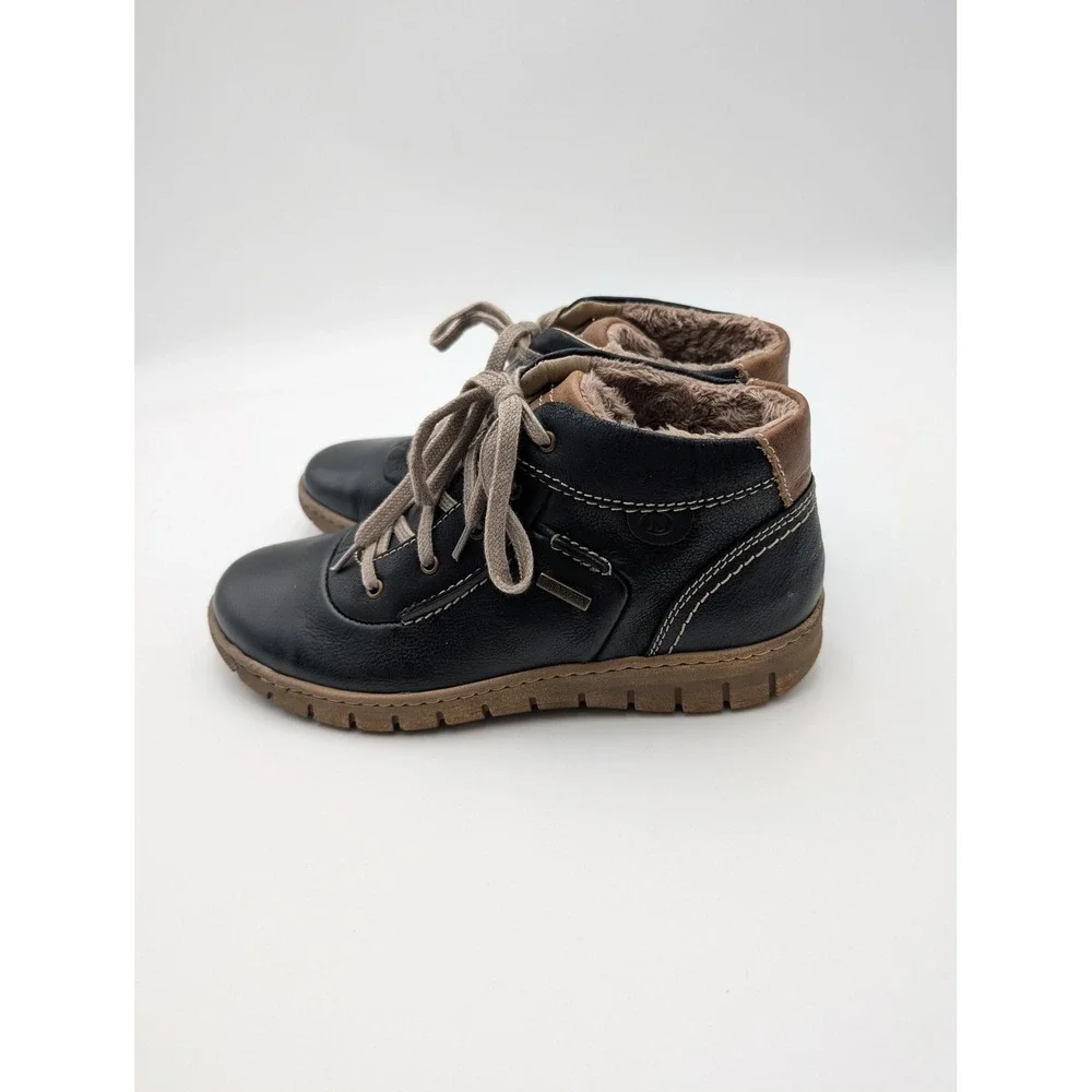 Josef Seibel Boots Womens Size 5.5 Black Leather Fur Lined‎ Ankle Snow Shoes